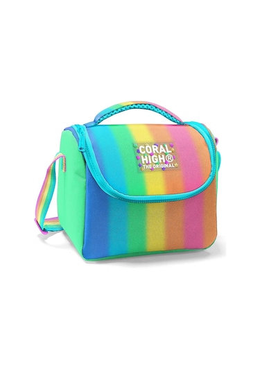 Coral High Kız Çocuk Beslenme Çantası - Thermo - Renkli Çizgili Mavi Turuncu Çok Renkli