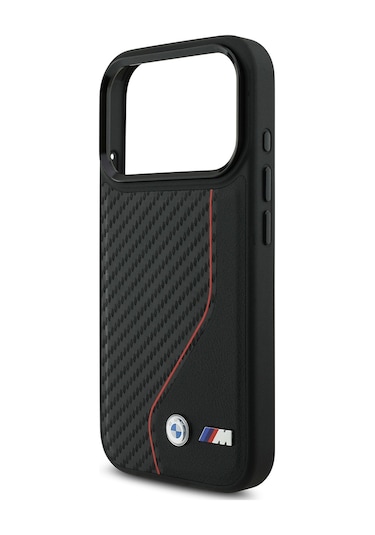 İphone Uyumlu 17 Pro Kılıf Bmw Lisanslı M-safe Şarj Özellikli Metal Bmw Ve M Logolu Pu Karbon Kırmızı