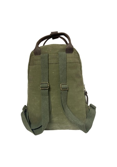 Vintage Deri Kanvas Su Geçirmez Disayn Unisex Gezi Okul Kamp Seyahat Sırt Çantası 28x39cm Haki