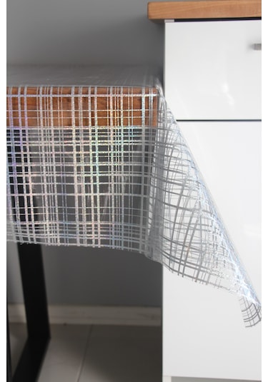 Pvc Şeffaf Desenli Silinebilir Muşamba Masa Örtüsü 405-kareli Gümüş