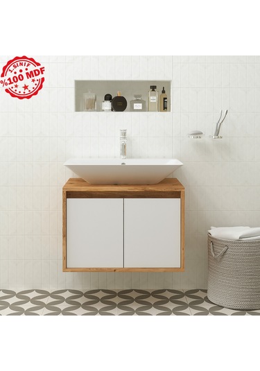 Banos Roomart Ayaksız 2 Kapaklı Lavabolu Ahşap-Mat Beyaz Mdf 65 . Beyaz