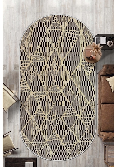 West Home Makinede Yıkanabilir Kaymaz Taban Leke Tutmaz Oval Mutfak Halısı Salon Halısı Ve Yolluk Wh 588 Black Oval