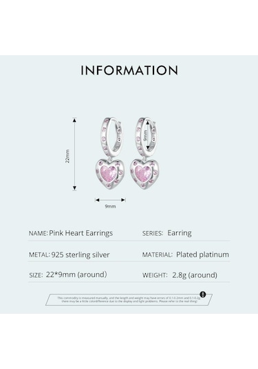 Wostu Düğün Takısı 925 Ayar Gümüş Pembe Cz Kalp Bırak Dangle Küpe Kadınlar İçin Platin Plaka Aşk Kalp Kız Çemberler Hediye