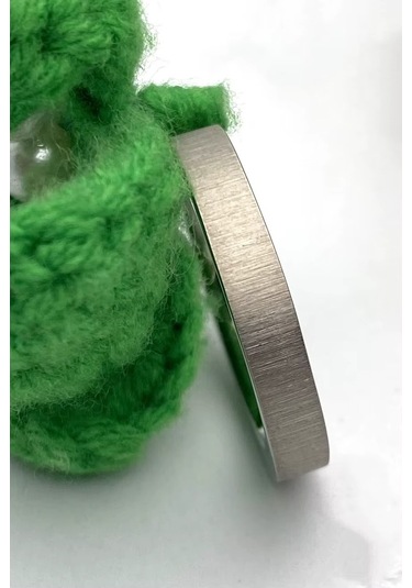 Kişiye Özel İsim Tarih Yazılı 4mm Mat Fırçalanmış Düz Unisex Çelik Yüzük Alyans Cl45y Beyaz