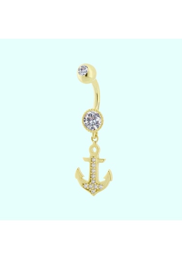 Altın Göbek Piercing 14 Ayar Sallantılı Çapa Altın