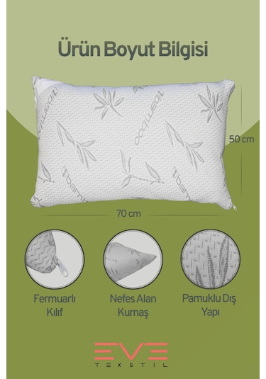 Eve Tekstil 8 Adet Bamboo Gri Serisi Kılıflı Fermuarlı Yıkanabilir Antialerjik Silikon Elyaf Yastık 50x70cm 800 Gr Gri