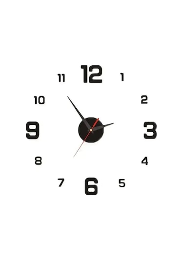 Ev Ve Ofis İçin 3 Boyutlu Duvar Saati Çerçevesiz Modern Duvar Saa Siyah