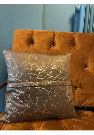 Mrs.gugar Altın Detaylı Mermer Desen Kare Kırlent Kılıfı 001