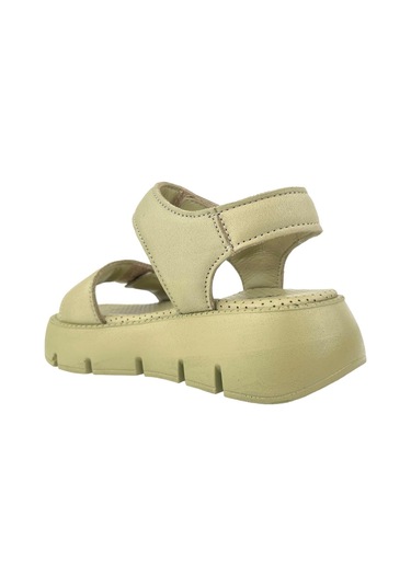 Top Level Hakiki Deri Çocuk Sandalet Olive Olive Yeşil