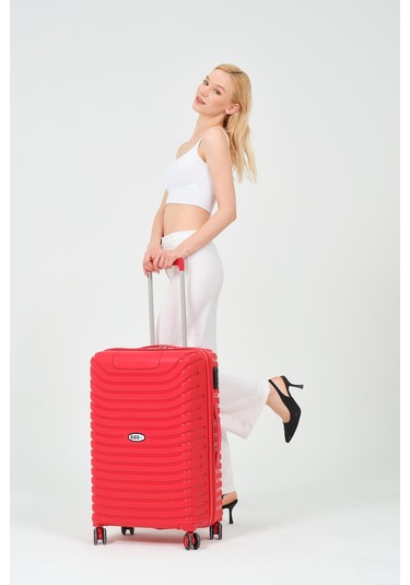 Keo-plus Kırmızı Orta Boy Silikon Kırılmaz Pp Valiz Siyah