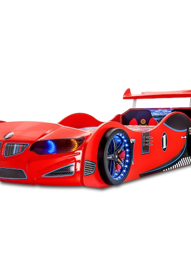 Gt1 - Bazalı Arabalı Yatak - Kumandalı, Sesli, Kırmızı Tek Kişilik