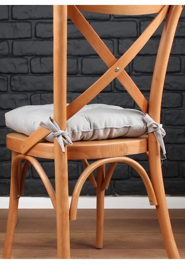 Altınpamuk Altınpamuk 4'Lü Lüx Pofidik Gri Sandalye Minderi Özel Dikişli Bağ