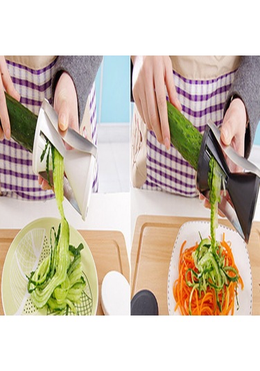 Hombey Siyah Çelik Ve Pp Malzeme Ev Fırın Mutfak Multifonksiyon Spiral Dilimleyici, 2 Bıçaklı Kesici, 13x7x7cm Siyah