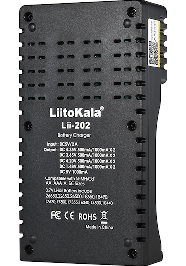 Geeksen Liitokala Lii-202 Akıllı Pil Şarj Cihazı, Otomatik Pil Algılama Ve Usb Çıkışı İle Li-ion/ni-mh/ni-cd/lifepo4 Pilleri İçin