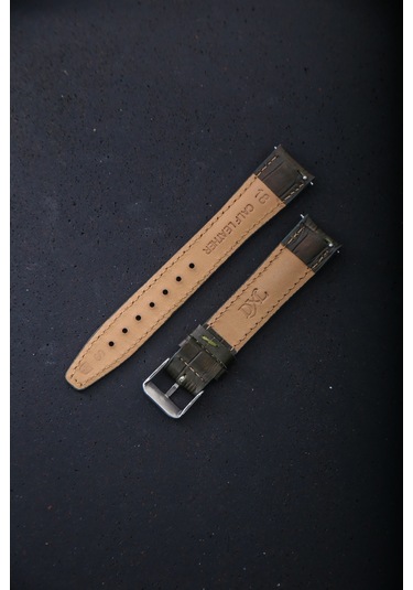 Hakiki Deri 18mm Akıllı Pimli Saat Kordonu Haki