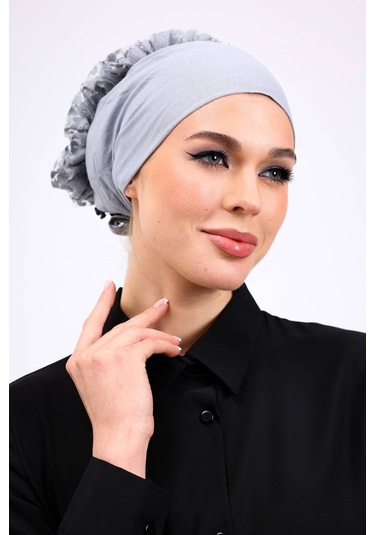 Kaymayan Fırfırlı Silikonlu Dikişsiz Bone - Kaymaz Kadın Tesettür Bağlamalı İç Bone-açık Gri Açık Gri