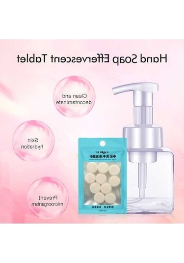 Novahub Kolay Taşınabilir Efervesan El Sabunu Tabletleri 10'lu Paket - Köpük Şişesi Dahil Beyaz Beyaz