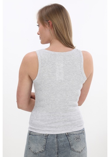 Monox Kadın Fitilli Likralı Pamuklu Askılı Atlet Gri