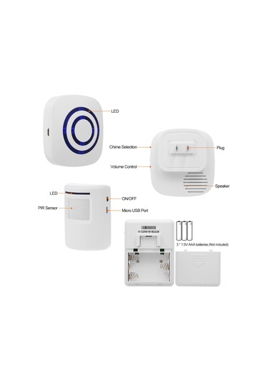 Yifomall Beyaz Akıllı Pır Sensörlü Zili - 1 Alıcı + 2 Sensör, 70m Menzil, 38 Müzik Seçeneği, 110v-240v Avrupa Standardı Pil Dahil Değil Beyaz