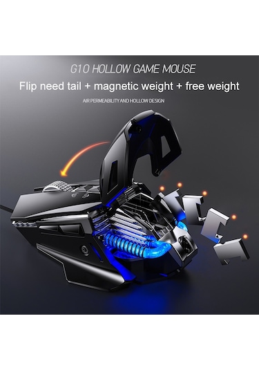 Yındıao G10 7200dpı 7 Modlu Ayarlanabilir 7 Tuşlu Rgb Işık Kablolu Metal Mekanik Sert Çekirdekli Makro Fare, Stil: Ses Sürümü Siyah Diğer