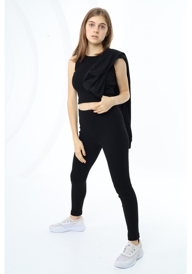 Toontoy Kız Çocuk Üçlü Taytlı Takım Siyah