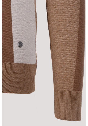 Erkek Triko Camel Bisiklet Yaka Desenli Slim Fit Pamuklu Kazak Ncs Jeans 3740-camel Camel