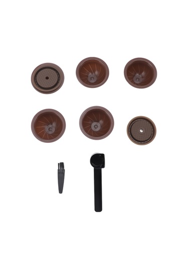 Dofolink Nescafé Vertuoline İçin Yeniden Kullanılabilir Kahve Kapsülü Seti: 5 Boş Kapsül, 2 Silikon Kapak, Kaşık Ve Fırça - Dıy Kahve Hazırlama Kahverengi