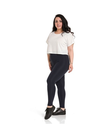 Büyük Beden Beli Lastikli Bilek Hizasında Lacivert Bayan Tayt