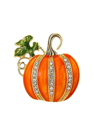Kadınlar Kızlar İçin Yapay Elmas Kabak Broş Pin Altın Ton Moda Emaye Cadılar Bayramı Şükran Günü Yeşil Yaprak Broşlar Yaka İğneleri Sevimli Sonbahar Tatil Festivali Çok Renkli