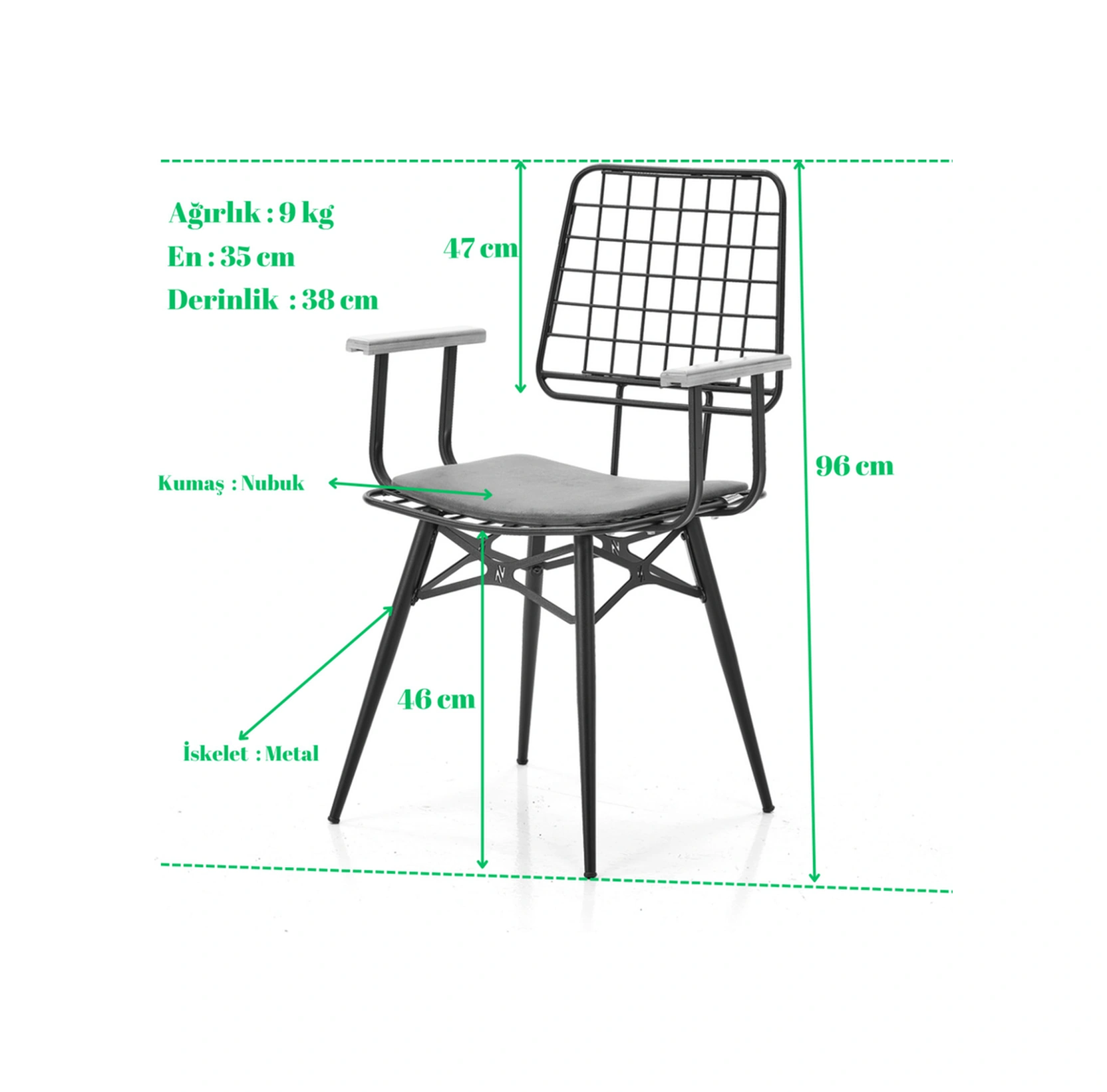 Dengema Rio S18 Kollu Sandalye Nubuk Taba, Metal Siyah Ayak Taba - Siyah Ayak