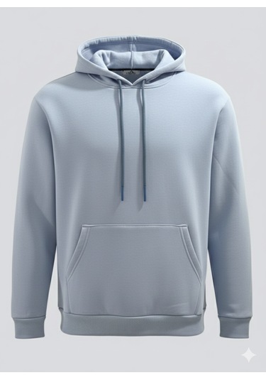 Feydi Unisex İçi Polarlı Kapüşonlu Sweatshirt Hustle Gard Baskılı Açık Mavi