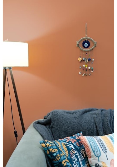 Nazar Boncuklu Hasır Deniz Kabuklu Kötü Göz Kovucu Duvar Süsü Rüz Mavi