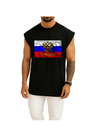 Oversize Russian Empire Flag Of Russia Coat Of Arms Of Russia Göğüs Tasarımlı Atlet Siyah
