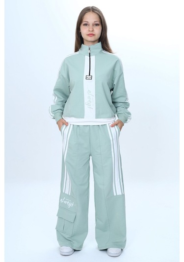 Kız Çocuk 2 İplik Yarım Fermuarlı Garnili Eşofman Takımı %100 Pamuk Rahat Kalıp-325 Su Yeşili Kız Çocuk 2 İplik Yarım Fermuarlı Garnili Eşofman Takımı %100 Pamuk Rahat Kalıp-325 Su Yeşili
