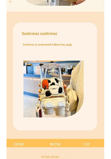 Jian Fan Çift Kapaklı Plastik Saman İçme Bardağımavisi Mavi