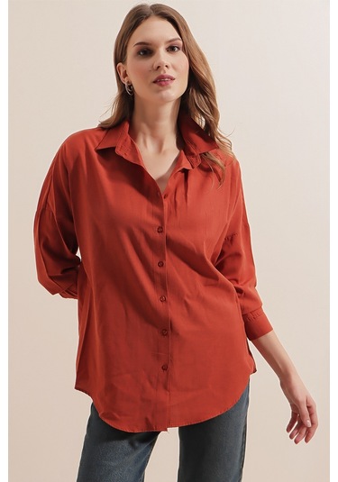 Bigdart 3900 Oversize Uzun Basic Gömlek - Kiremit 001