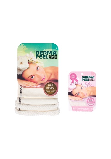 Dermapeel Sırt Kesesi + Pink Touch Yüz Kesesi Beyaz