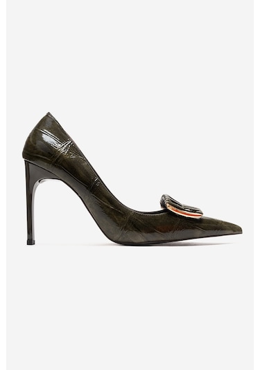 Luvishoes Guernı Yeşil Baskı Kadın Topuklu Ayakkabı Yeşil