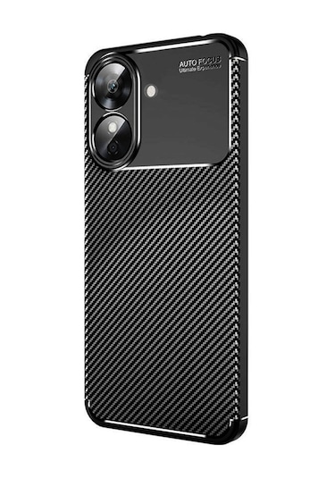 Realme Note 60 Kılıf Focus Carbon Desen Silikon Arka Kapak Siyah