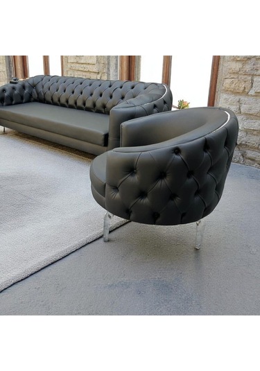 2 Adet Tekli Berjer, Deri Ofis Büro Koltuğu Imalattan Siyah