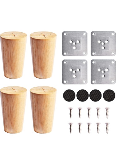 4 Adet 8 Cm Masif Ahşap Dolap Ayak Desteği Ahşap Mobilya Ayakları, Montaj Plakası, Vidalar Ve Sabit Plaka İle Masif Ahşap Yedek Ayaklar Diğer