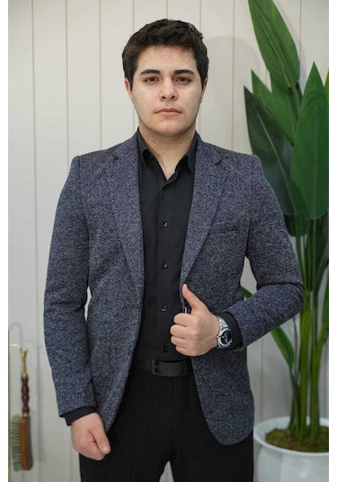 Bys Beystil Sivri Yaka Kırçıllı Lacivert Ceket Lyon - Slim Fit