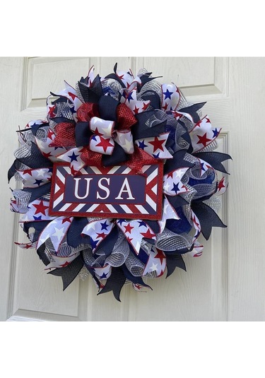 4 Temmuz Çelenkler Ön Kapı Vatansever Amerikan Bayrağı Çuval Taşları Çelenk El İşçili Kırmızı Beyaz Ve Mavi Yıldız İşareti
