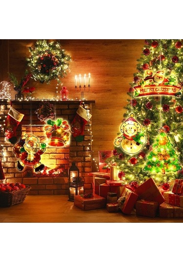 Dancemonkey 5 Parça Noel Penceresi Işıkları, Akıllı Pil İle Çalışan Vantuzlu İç Ve Dış Dekorasyonu Çok Renkli Çok Renkli