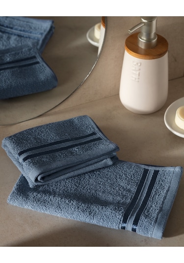 Maynor Bordürü Floşlu 2'li %100 Pamuk El Havlusu - Mavi 8684427114414 Mavi
