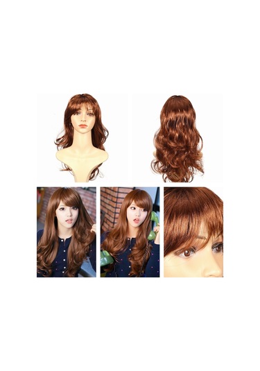 Lebıhmurah Wg409 Brown Uzun Kıvırcık Dalgalanma Kadın Sentetik Tam Kafa Saç Cosplay Peruk Patlama Peruk Cosplay-