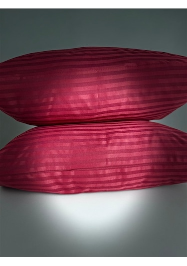 Çizgili Saten Bordo 2 Adet 50x70 Yastık Kılıfı Bordo