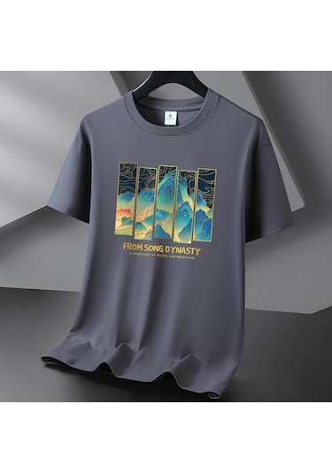 Koyu Gri Japon Tarzı 10 Renk Saf Pamuklu Erkek Kısa Kollu Tişört S-6xl Koyu Gri