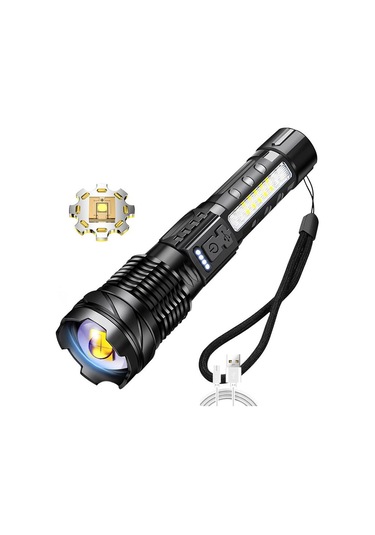 Çift Işık Kaynağı El Feneri Taşınabilir Yüksek Parlaklık Işık Dış Mekan Teleskopik Odaklama Ayarlanabilir Siyah