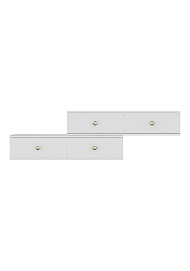 Tda2401bg - Zuzu Double Duvara Montaj Tv Stand Beyaz-gold 240cm Beyaz